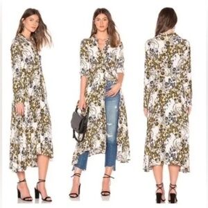 Free People Tough Love Shirt Dress Womens Ivory Floral Wrap Midi Long Sleeve 8